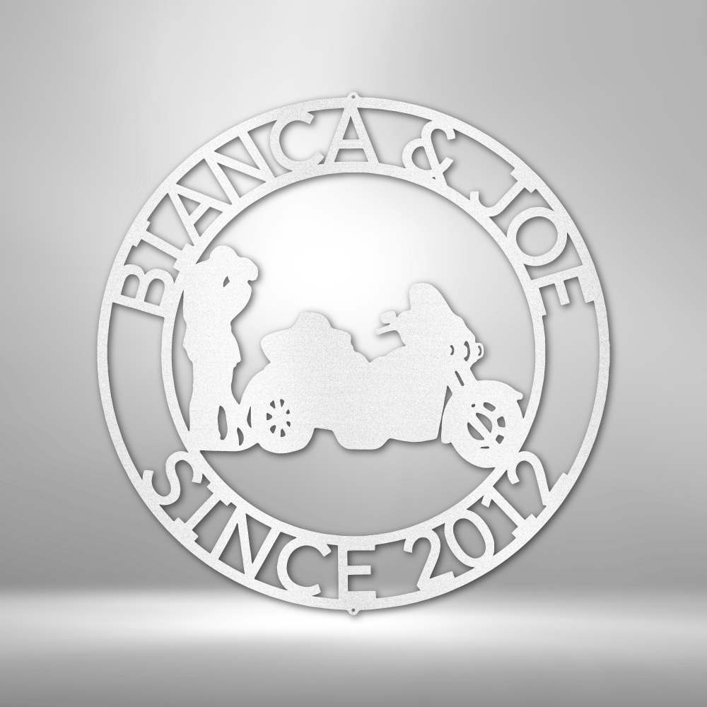 Trike Motorcycle Couple Personalized Steel Sign - Throttle Society